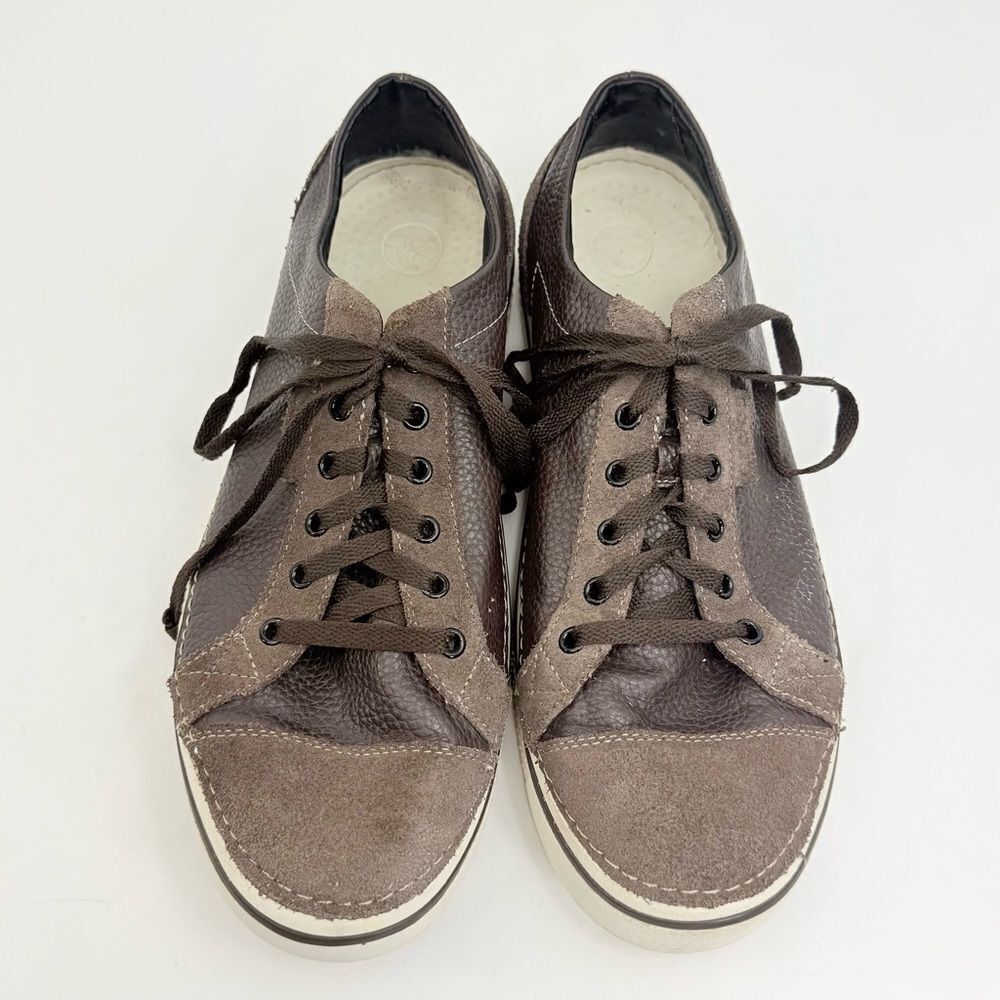 Crocs HOVER Brown Leather and Suede Rubber Sole Lace Up Comfort Sneakers